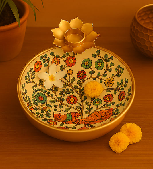 Peacock Meena Urli Bowl With Flowers