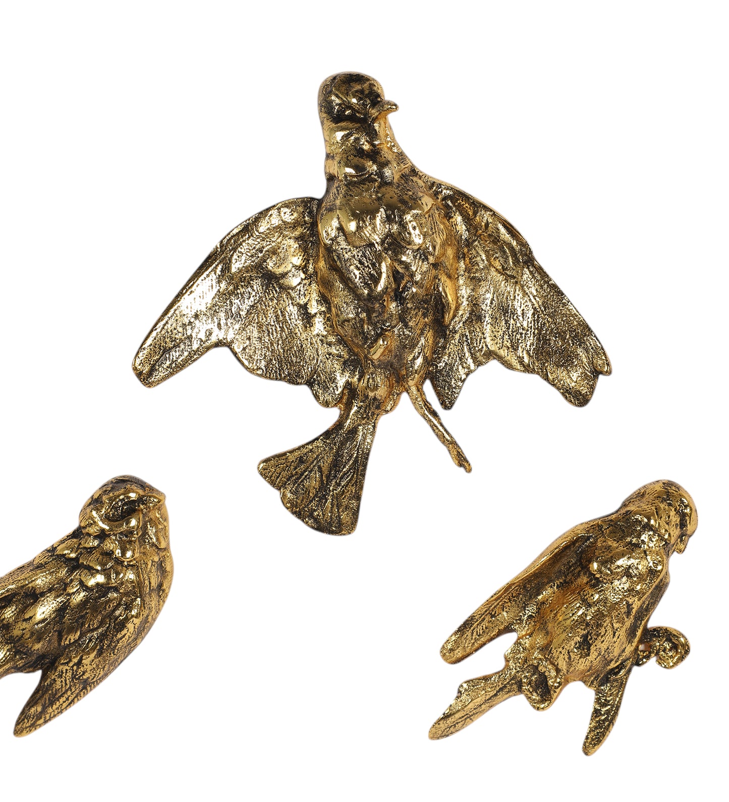 Small Black & Gold Textured Aluminum Bird Wall Art Set of 3