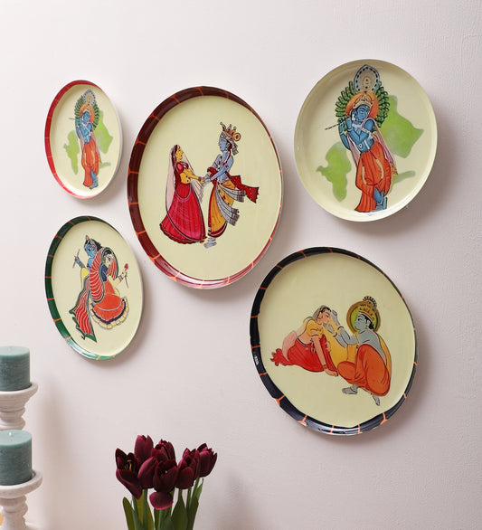 Radhey Krishna Metal & Meena Wall Plates Set of 5