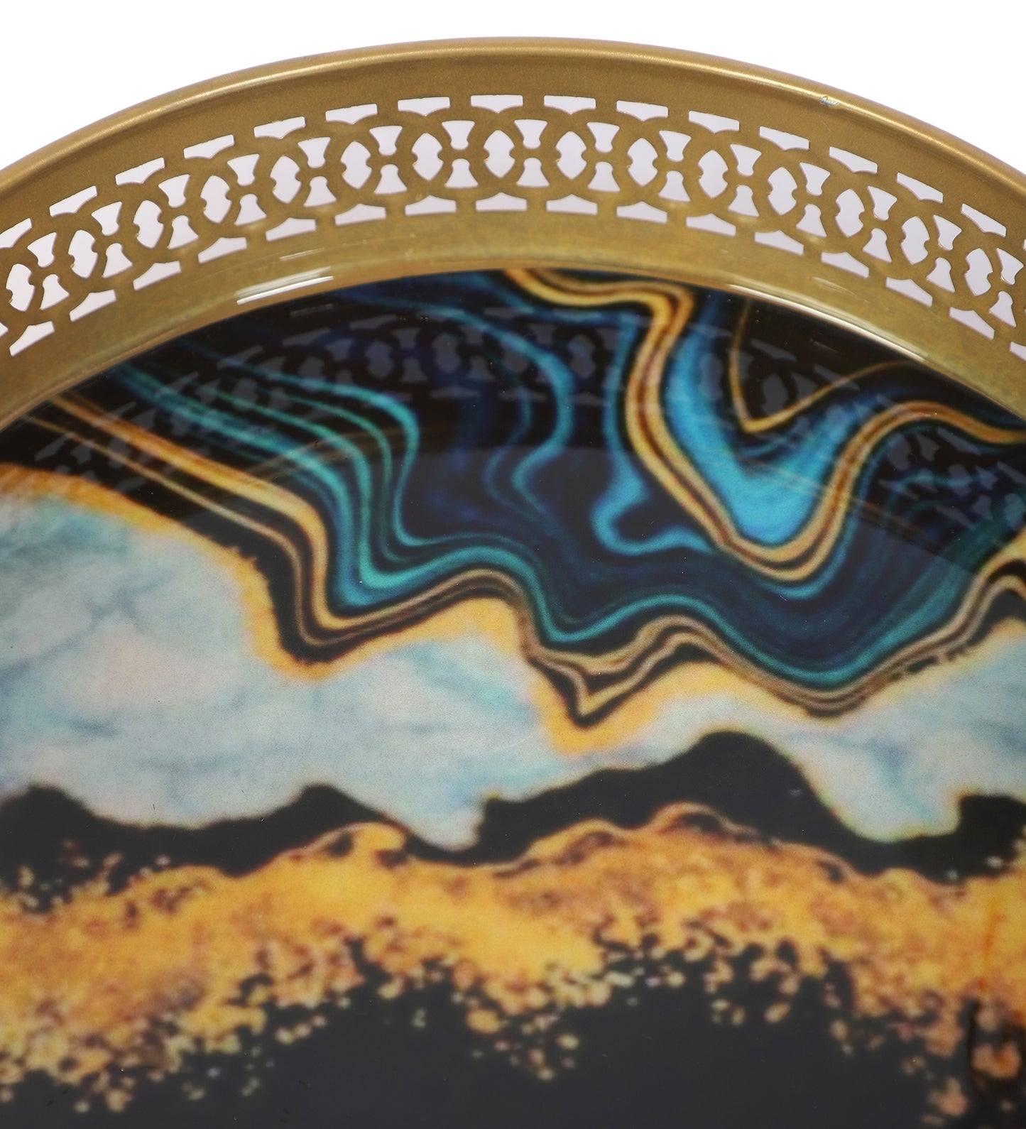 Round Blue & Black Metal Meeena Tray Set of 2