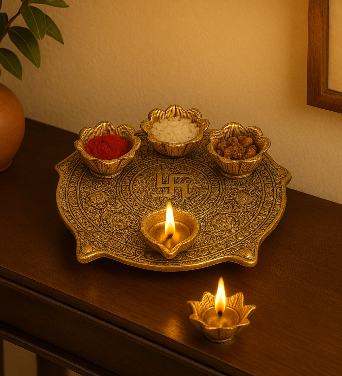 Gold & Black ALuminum Pooja Thali