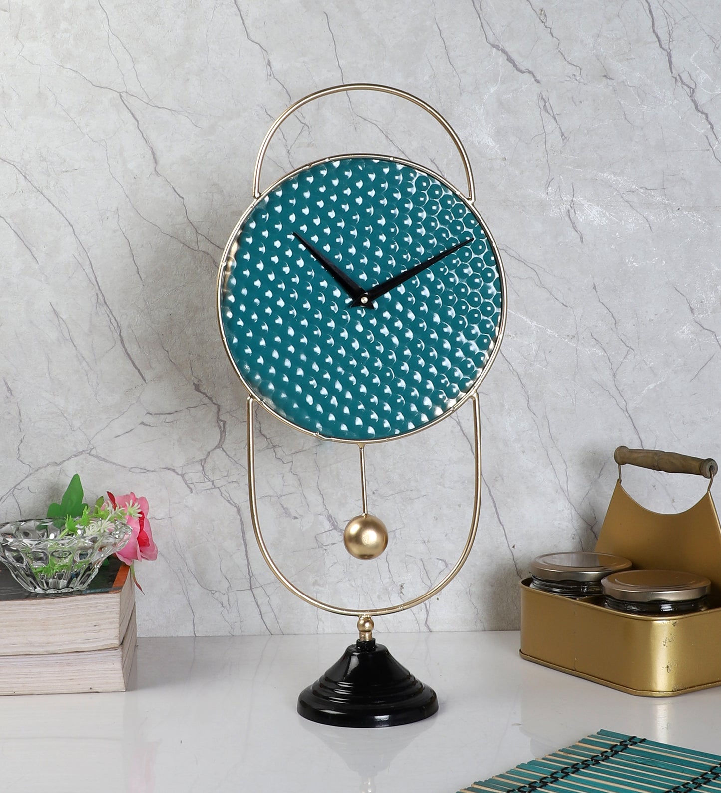 Green & Gold Oval Table Clock