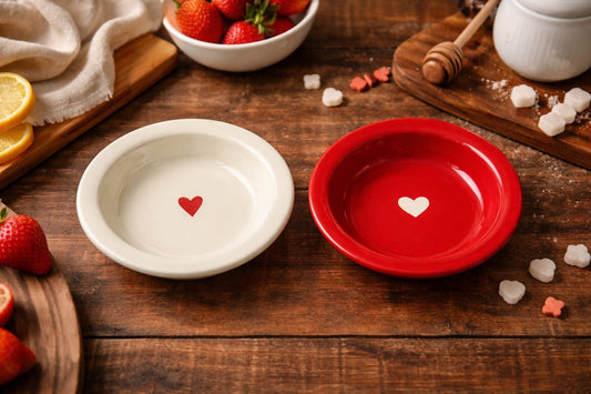 Red & White Heart Pasta Plate Set of 2