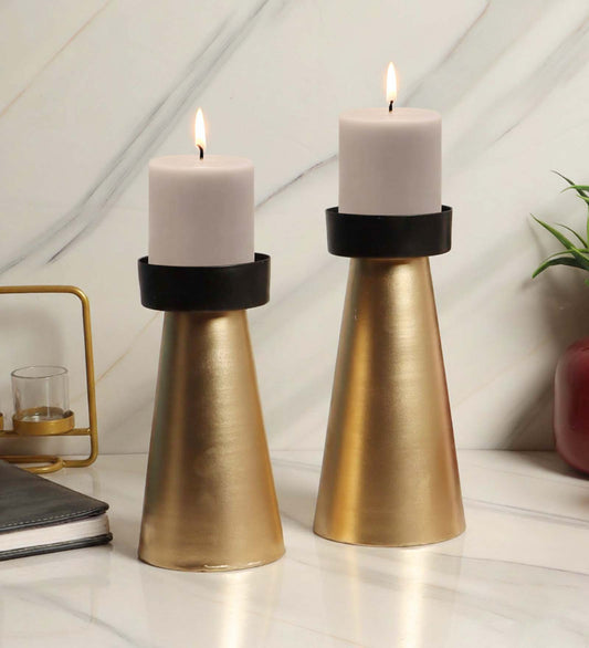 Gold & Black Cone Candle Stand Set of 2