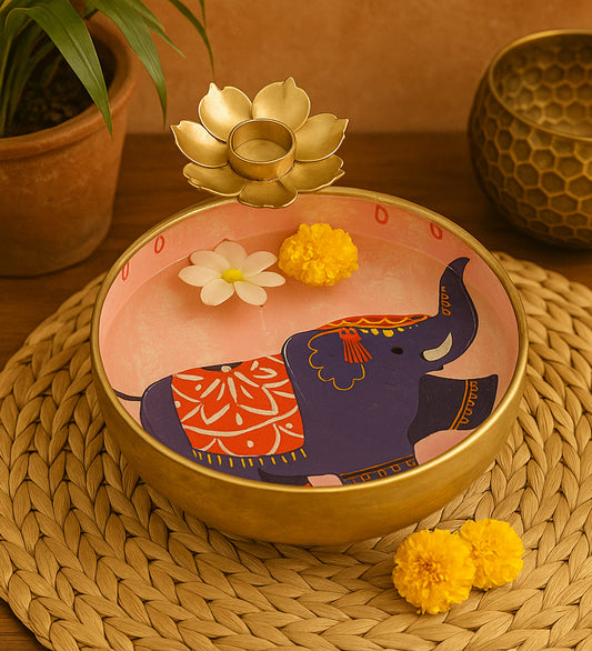 Elephant Meena Urli Bowl With Flowers