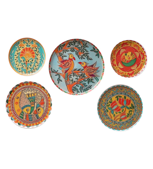 Fish & Bird Metal & Meena Wall Plates Set of 5