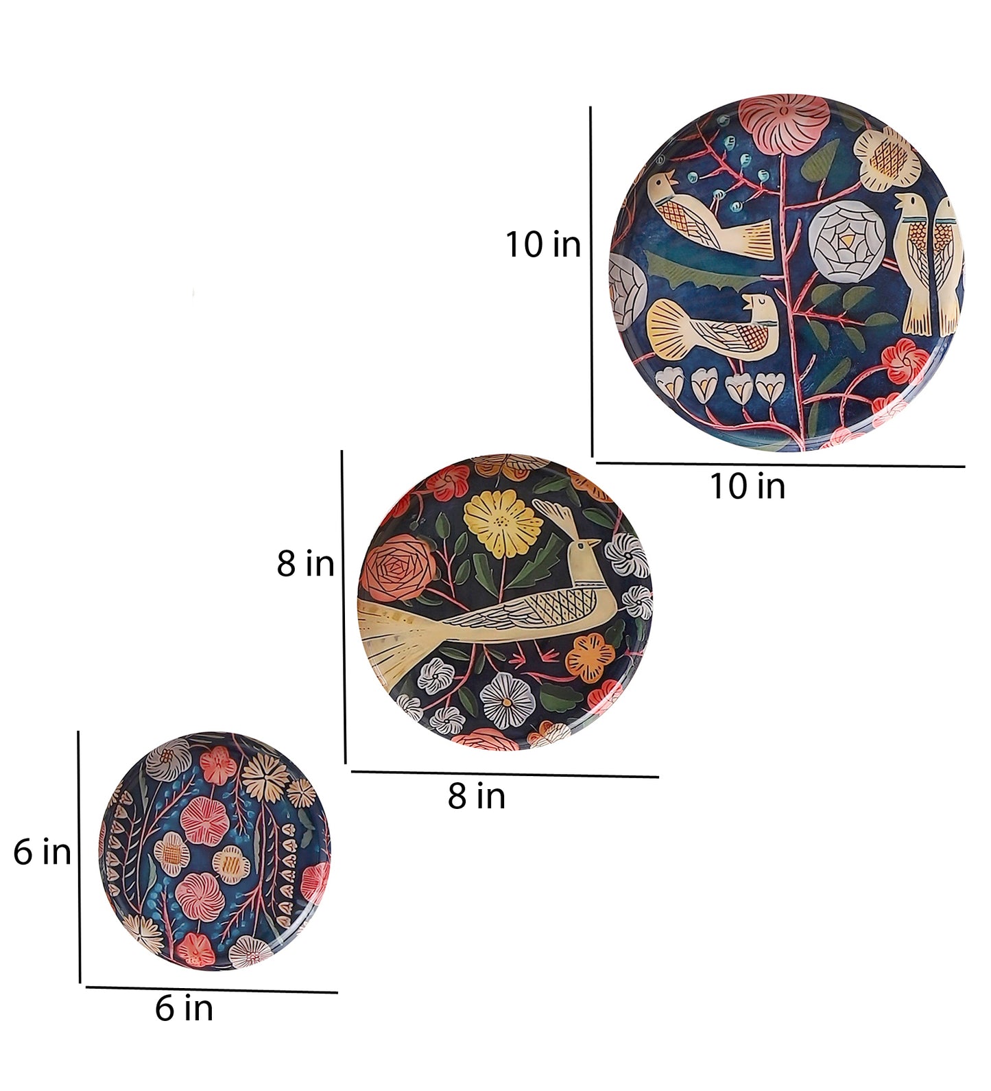 Bird Metal & Meena Wall Plates Set of 5