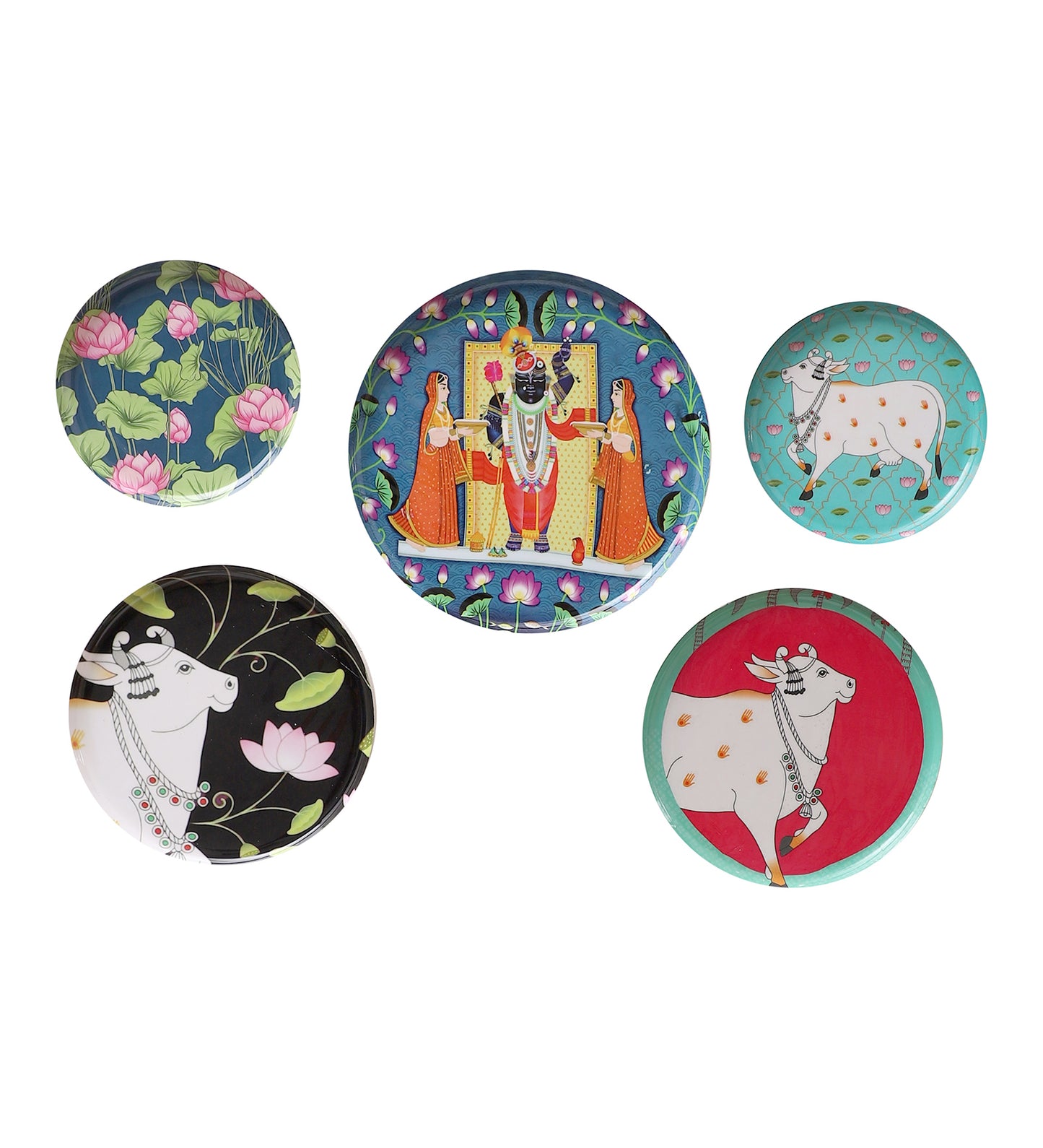 Cow Metal & Meena Wall Plates Set of 5