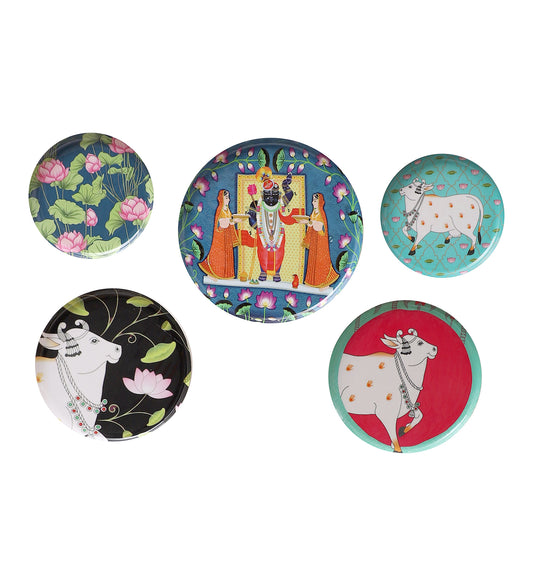 Cow Metal & Meena Wall Plates Set of 5