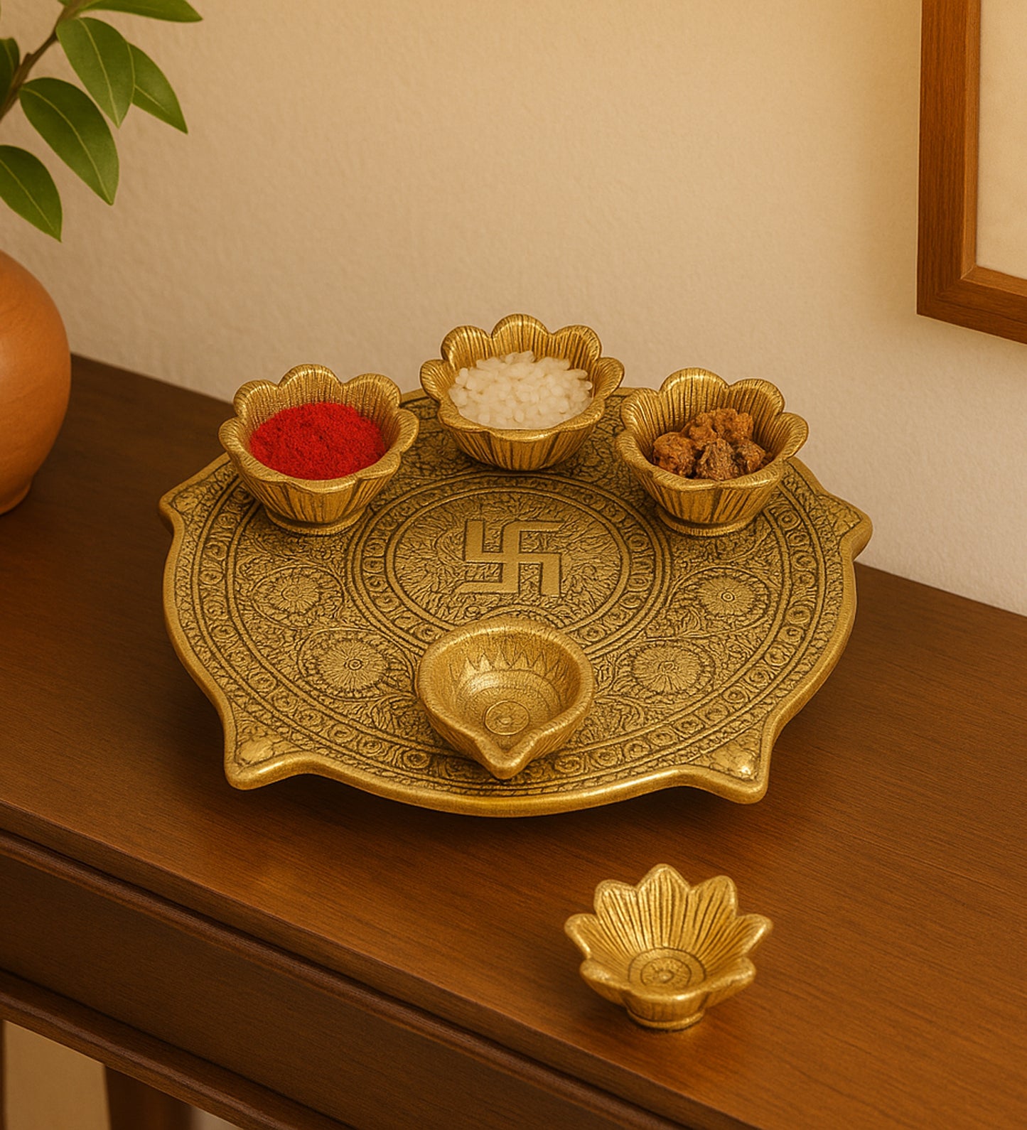 Gold & Black ALuminum Pooja Thali