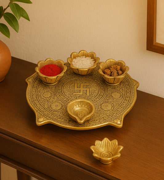 Gold & Black ALuminum Pooja Thali