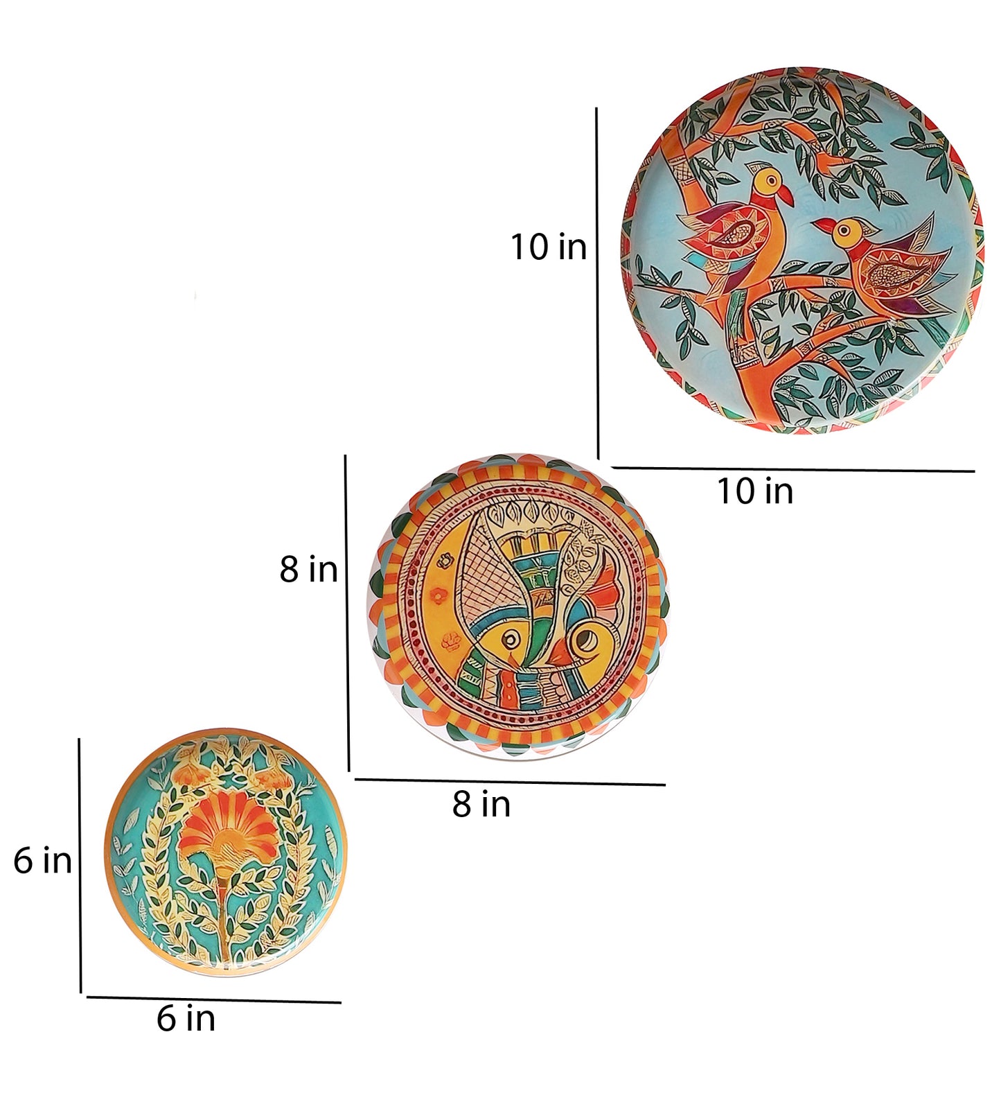 Fish & Bird Metal & Meena Wall Plates Set of 5