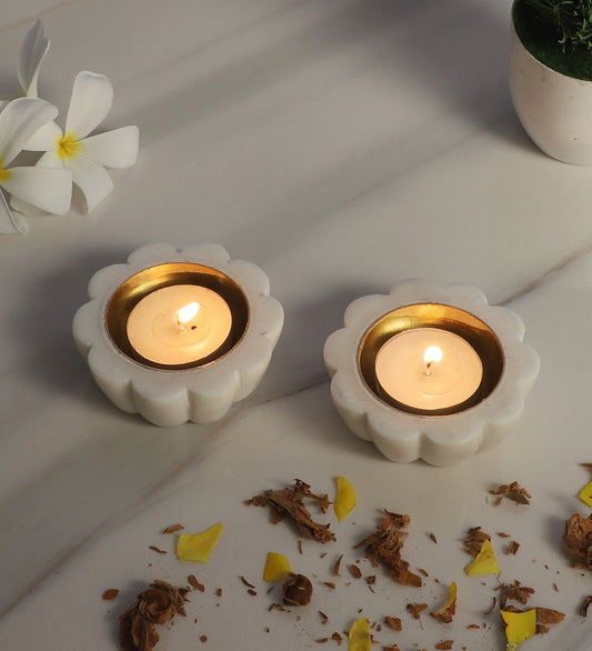 Flower Marble & Brass Dia Set of 2