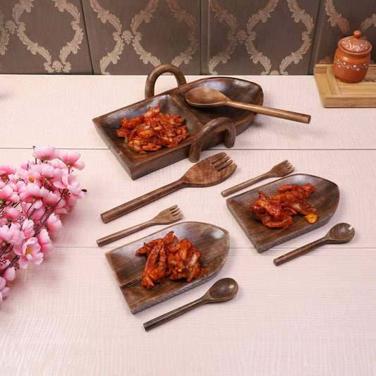 Boat Shape Mangowood Snacks Platter Set of 9