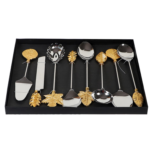 Gold Leaf & Silver Steel Serving Set of 8
