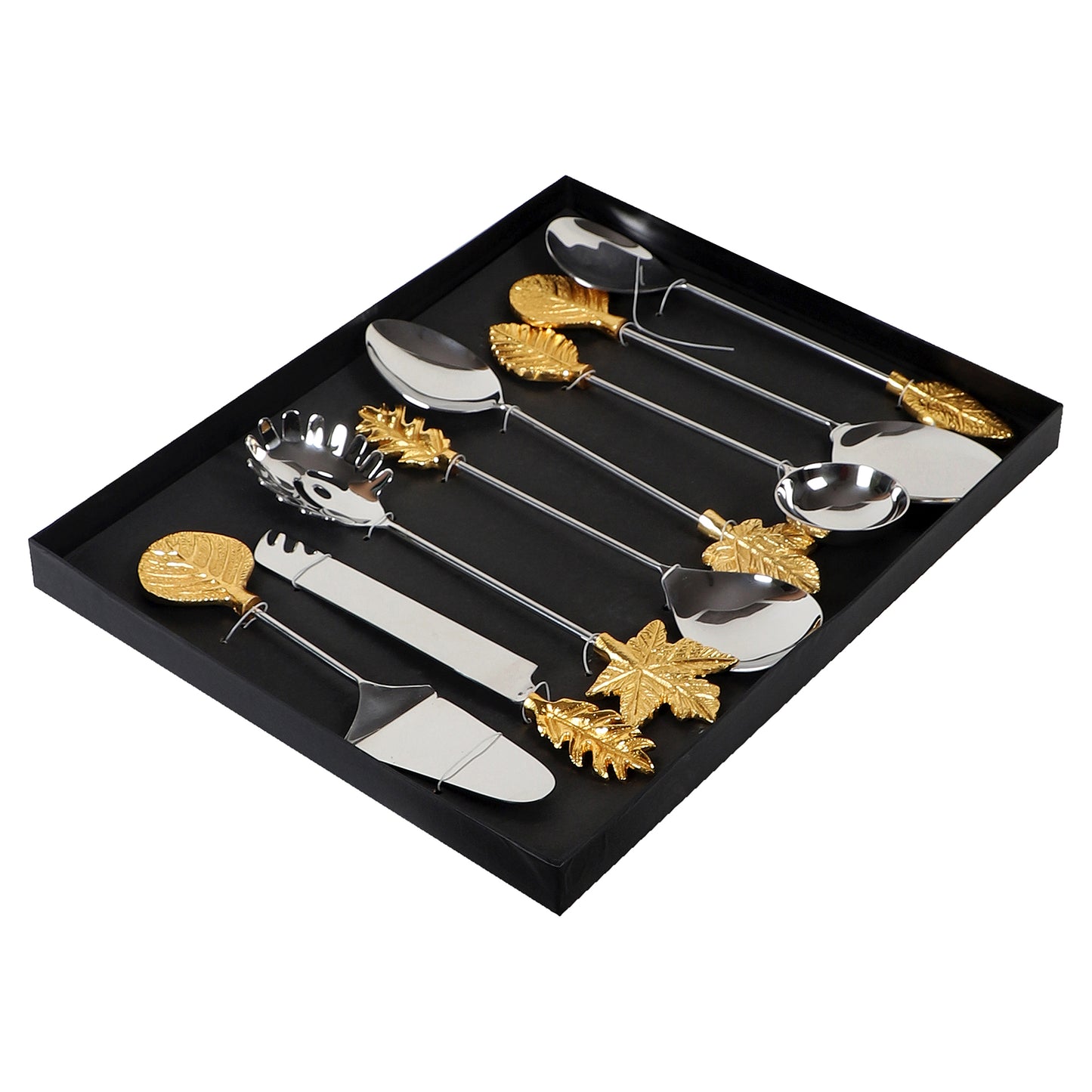 Gold Leaf & Silver Steel Serving Set of 8