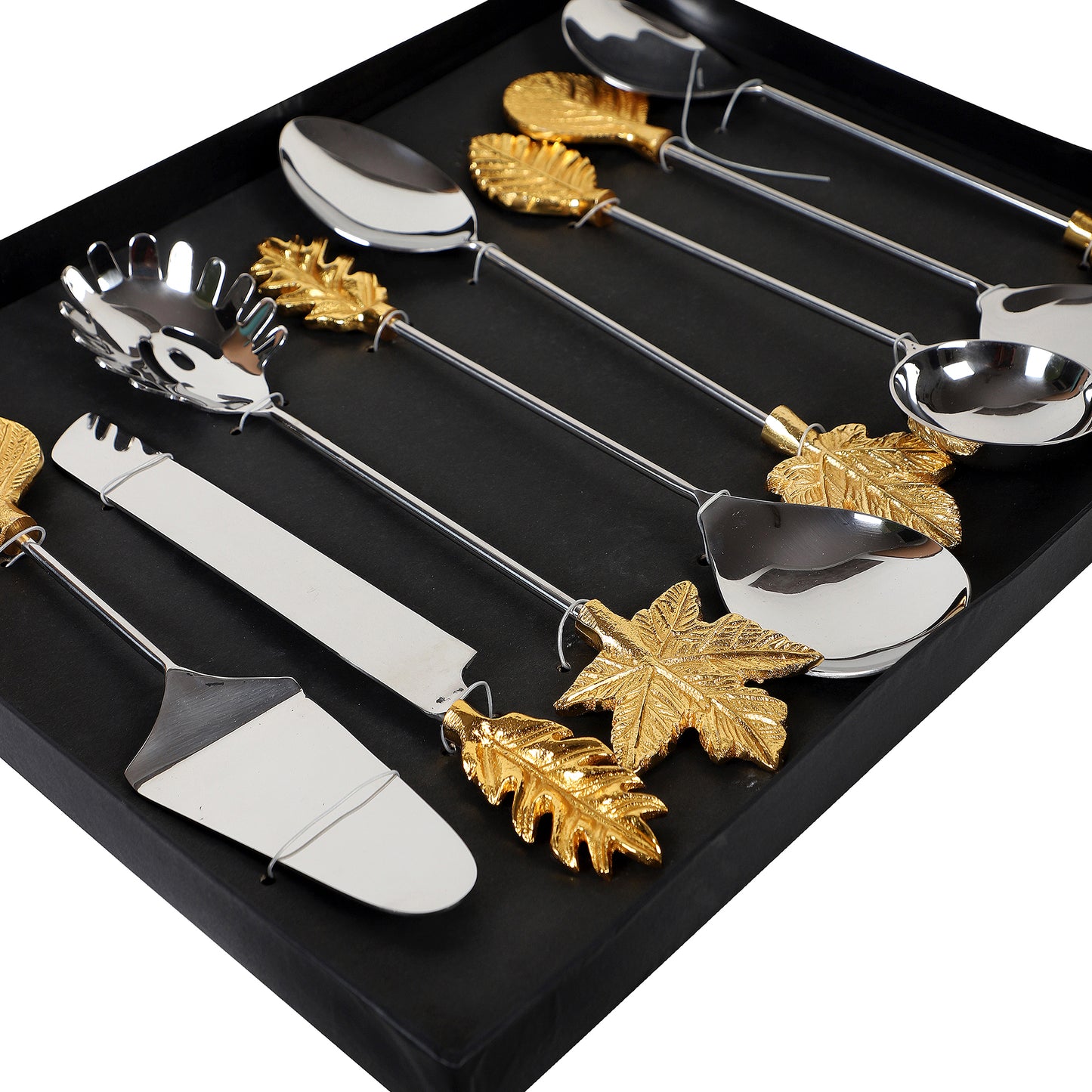 Gold Leaf & Silver Steel Serving Set of 8