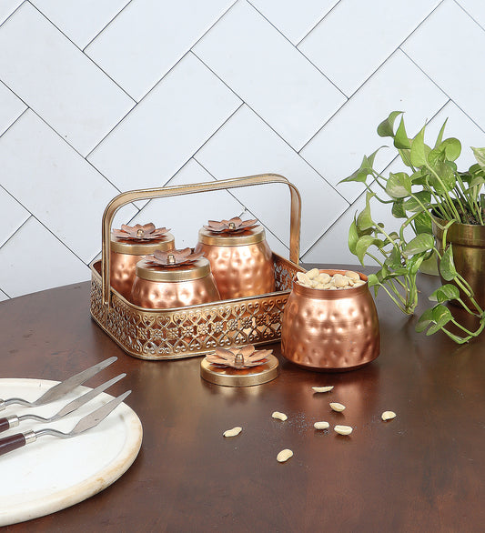 Basket With 4 Metal Jars