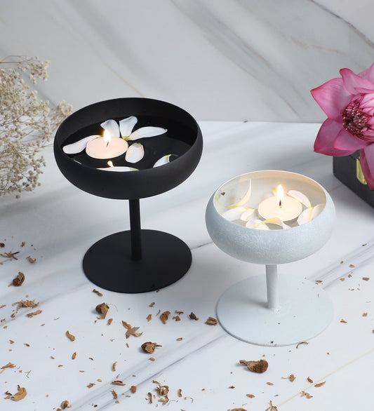 White & Black Bowl Urli With Stand Set of 2