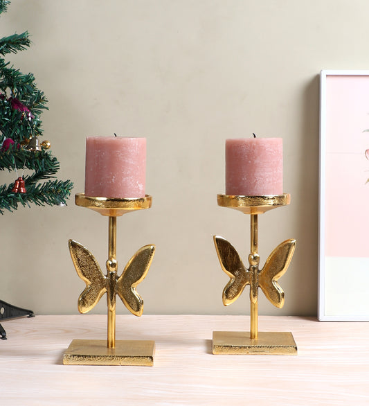 Aluminium Butterfly Candle Stand Set of 2