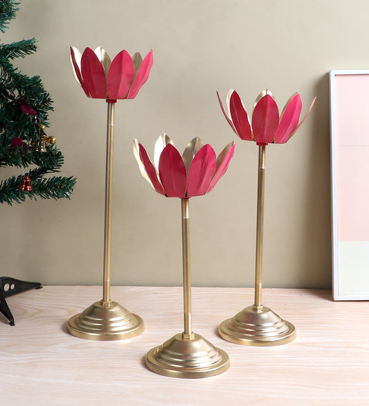 Pink Lotus Candle Holder Set of 3