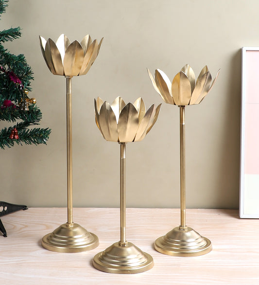 Gold Lotus Candle Holder Set of 3