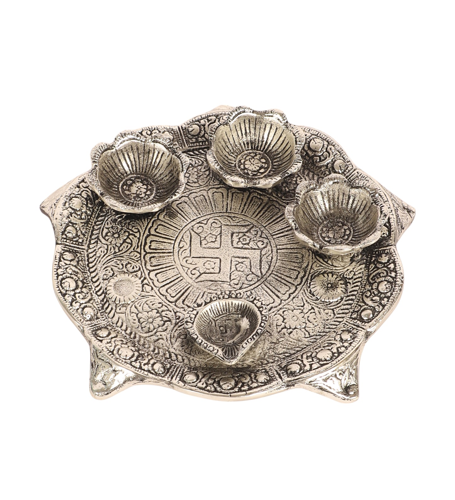 Silver aluminium Pooja thali