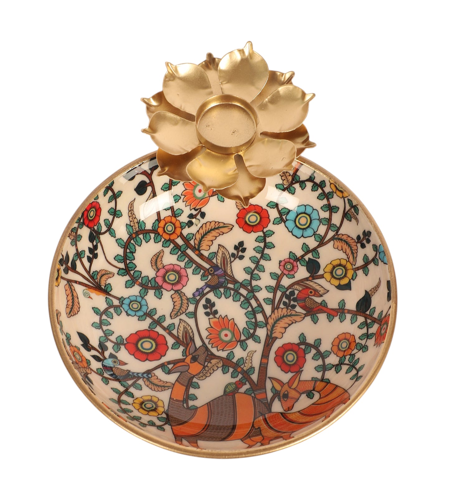 Peacock Meena Urli Bowl With Flowers