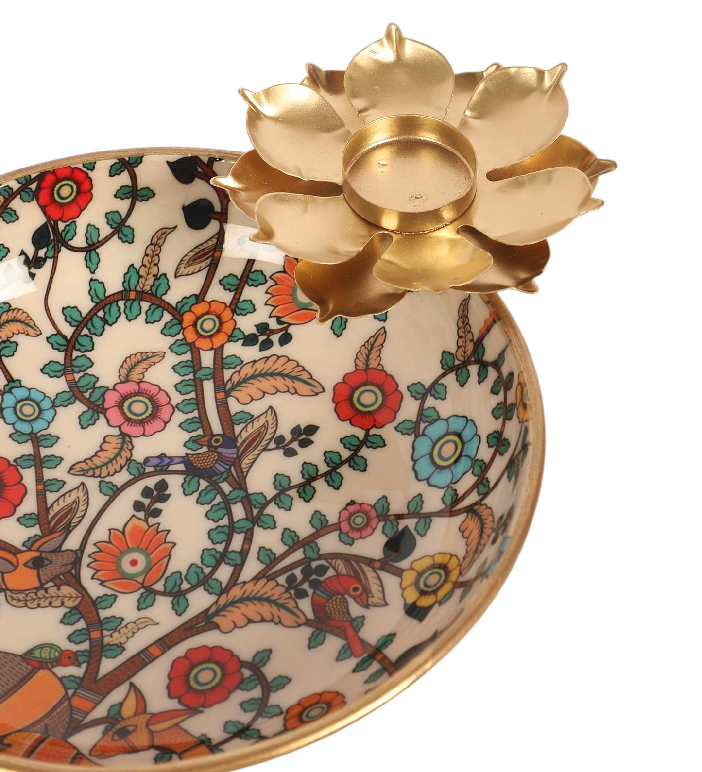 Peacock Meena Urli Bowl With Flowers