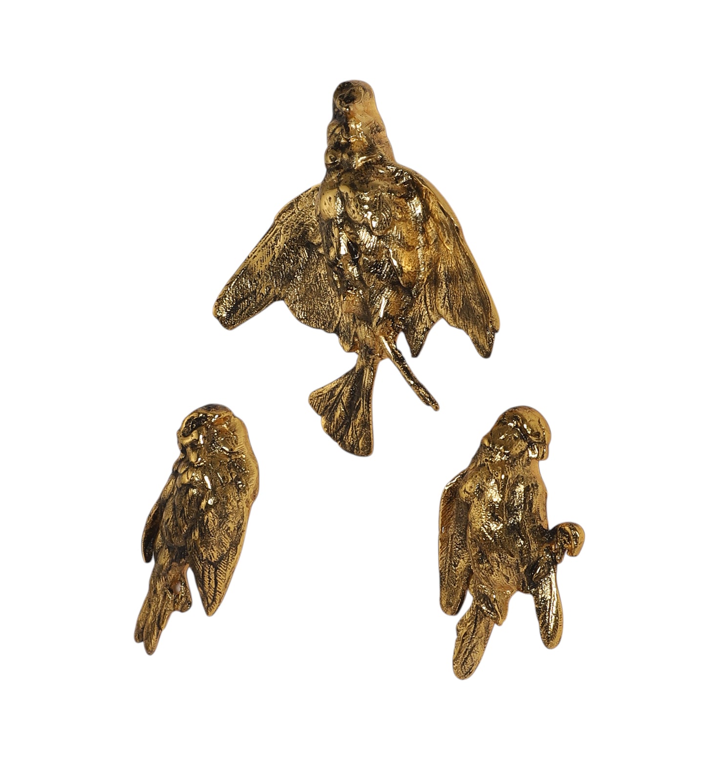 Small Black & Gold Textured Aluminum Bird Wall Art Set of 3