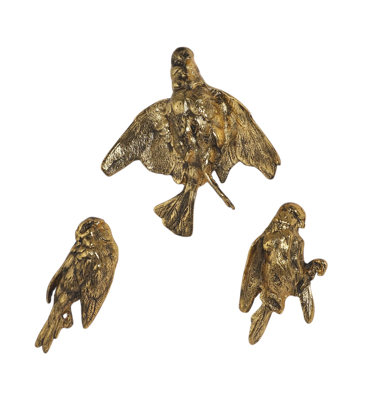 Small Black & Gold Textured Aluminum Bird Wall Art Set of 3