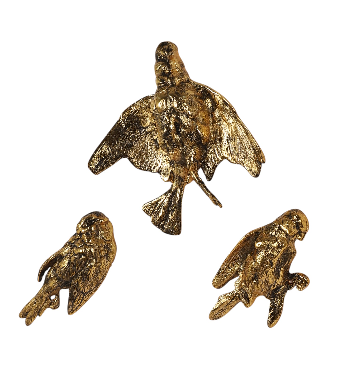 Small Black & Gold Textured Aluminum Bird Wall Art Set of 3