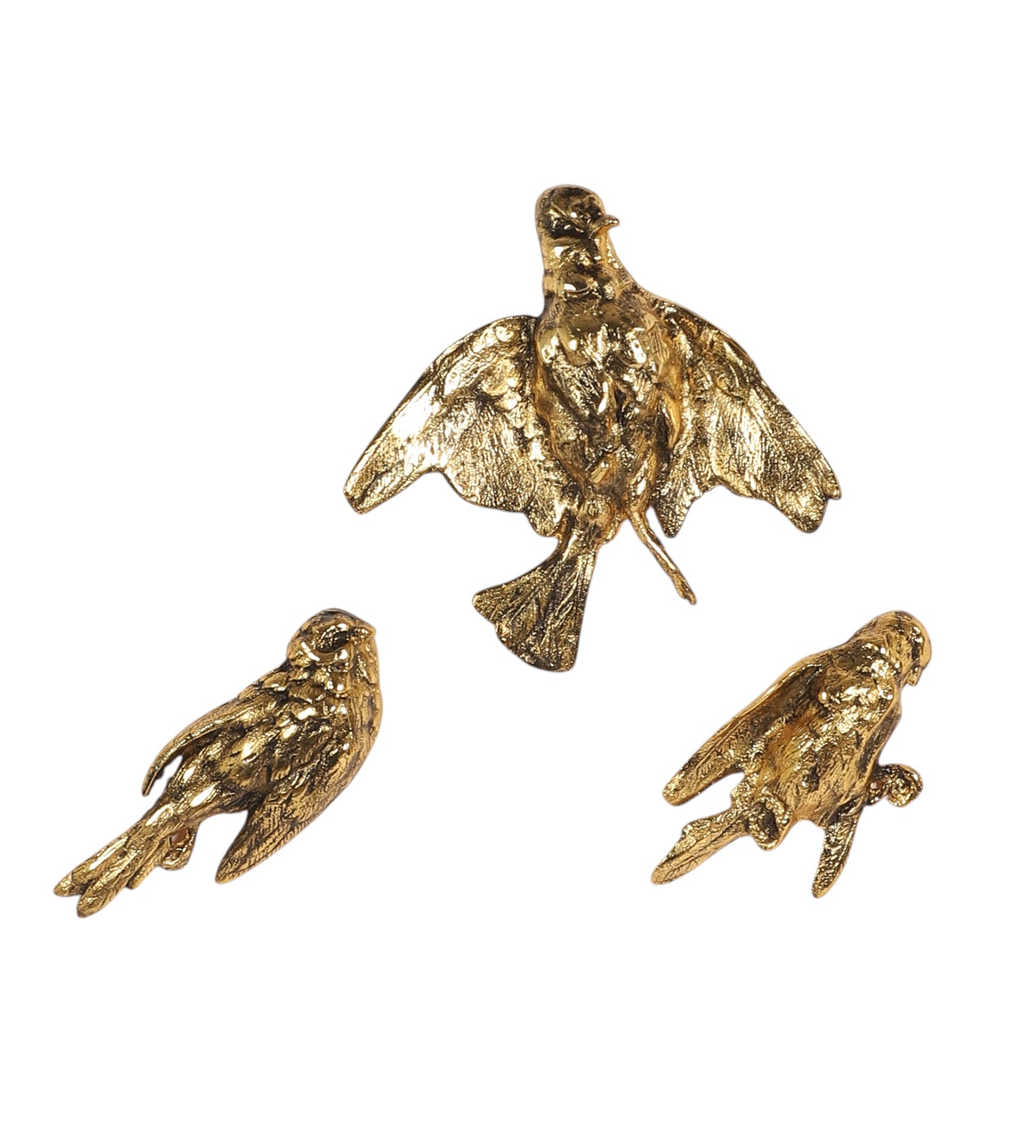 Small Black & Gold Textured Aluminum Bird Wall Art Set of 3