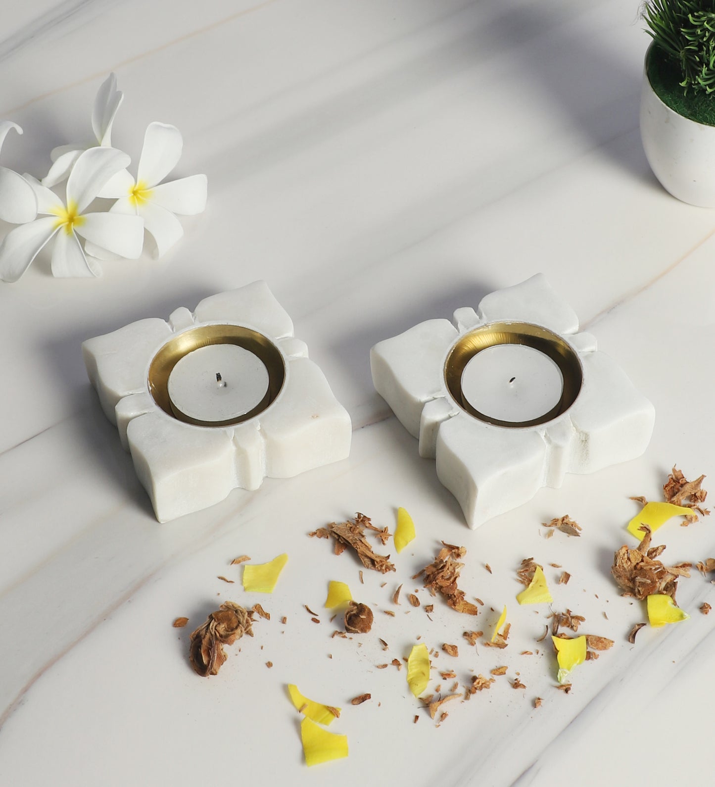 Square Marble & Brass Dia Set of 2