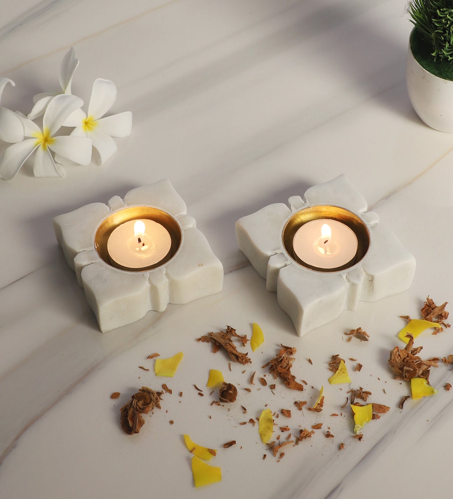 Square Marble & Brass Dia Set of 2