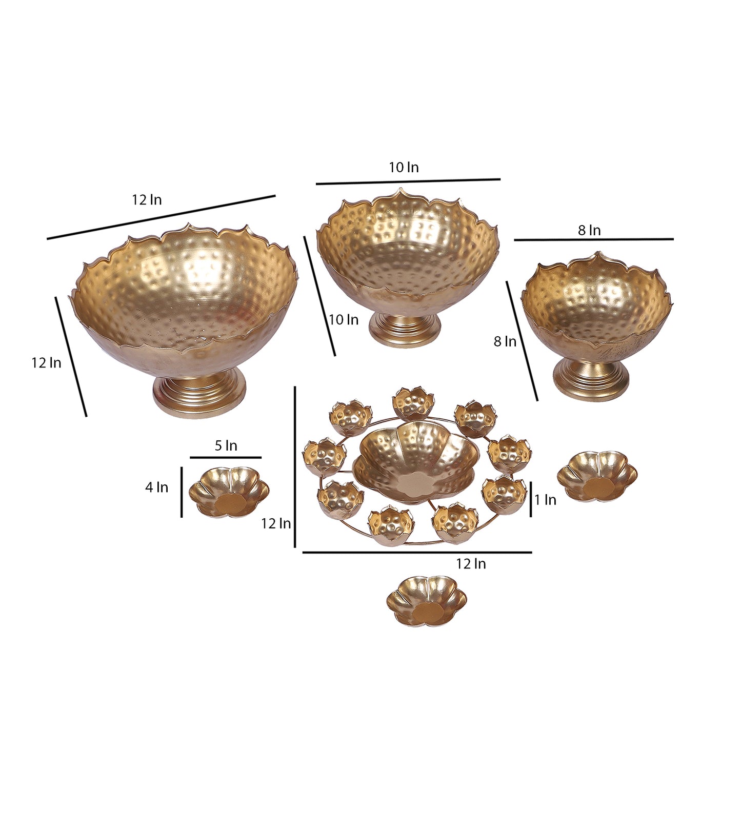 Gold Metal Taj Urli with Center Urli & Tealight Holder Set of 7