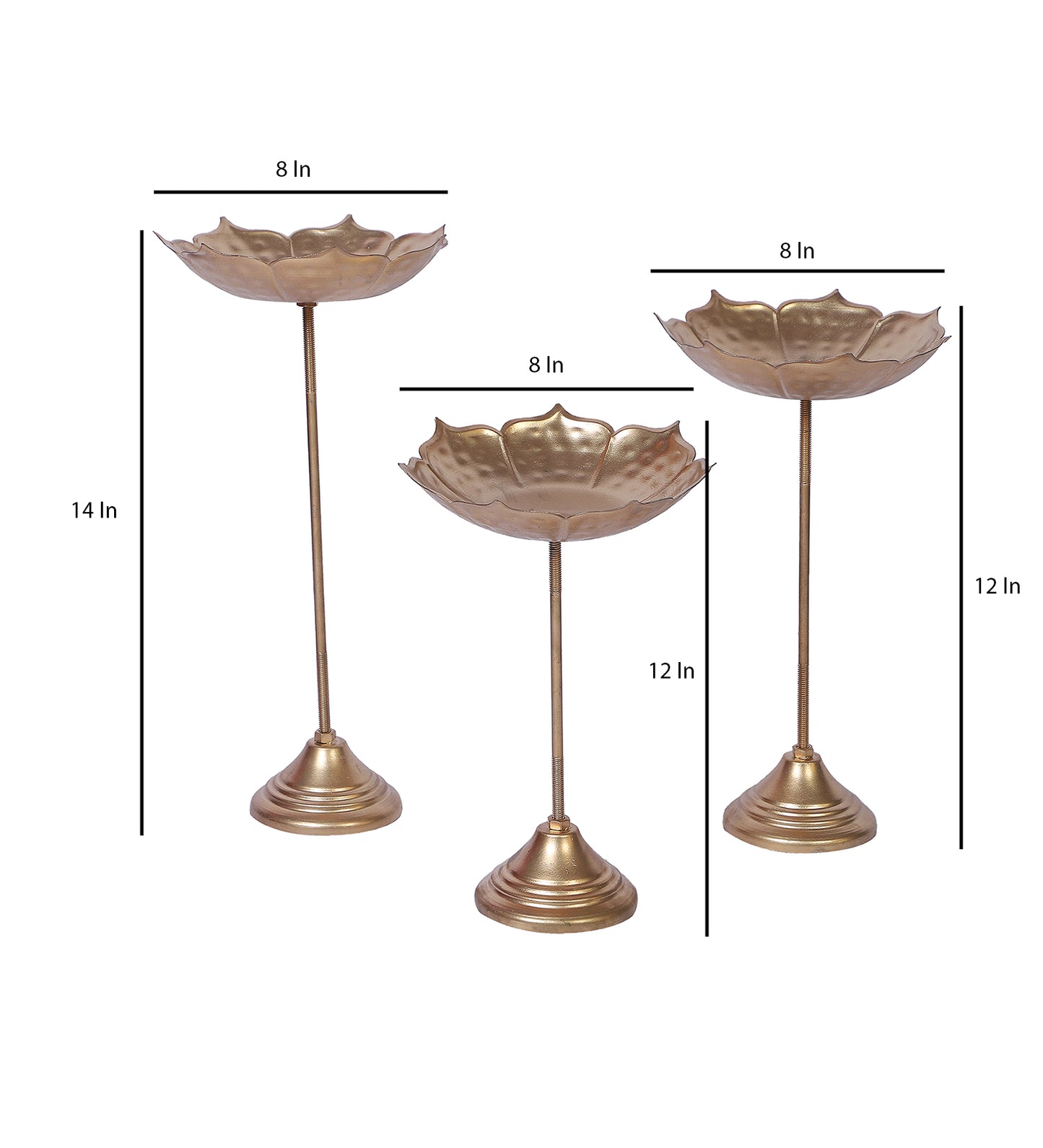 Gold Metal Detachbale Suflower Urli with Stand Set of 3