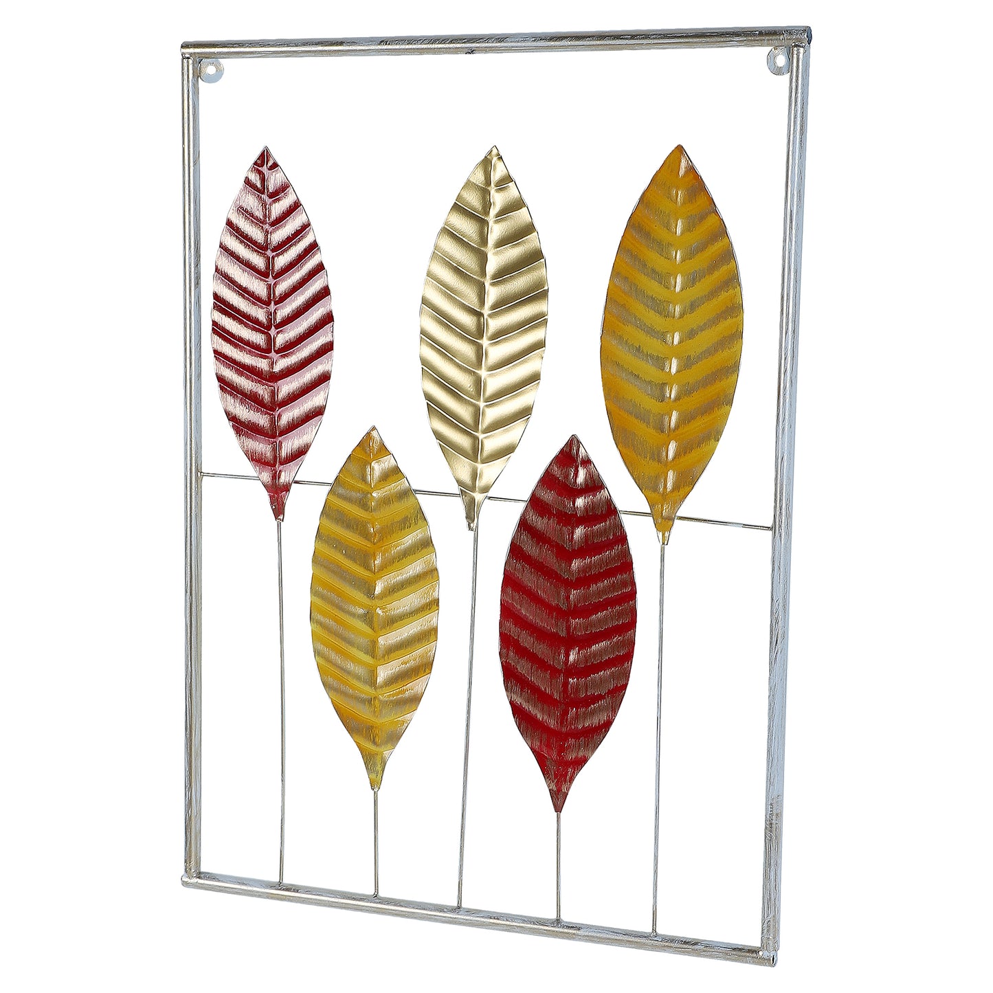 Red , Yellow & Gold Rectangular Leaves Wall Decor Set of 3