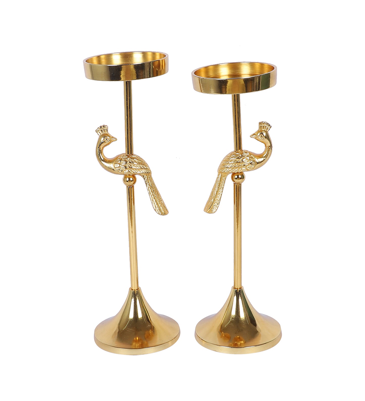 Peacock Aluminum Silver Candle Stand