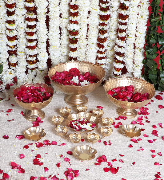 Gold Metal Taj Urli with Center Urli & Tealight Holder Set of 7