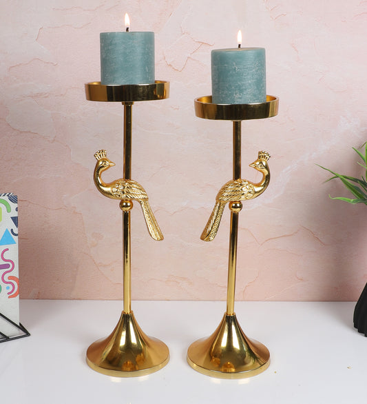 Peacock Aluminium Candle Stand Set of 2