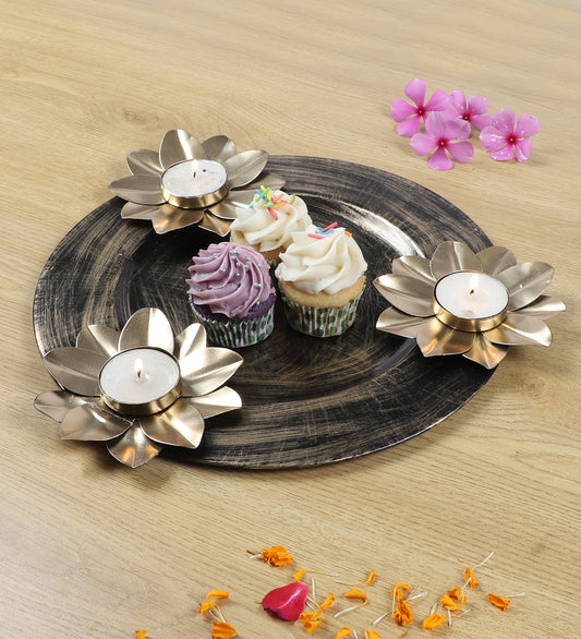 Black & Gold Platter With Tealight Holder