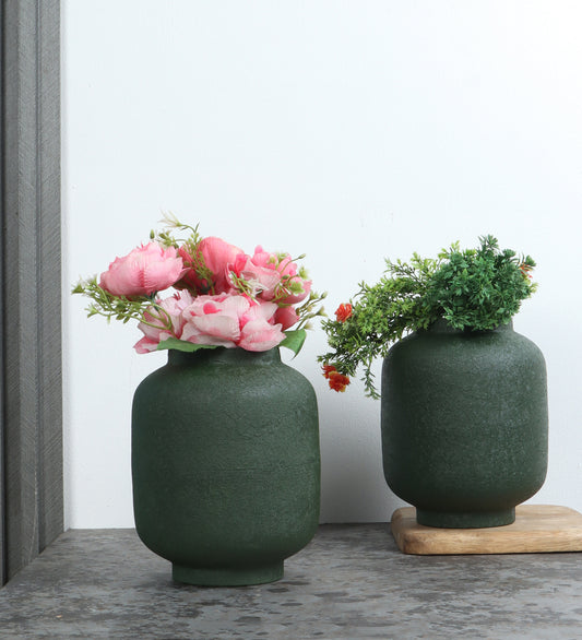 Green  Textured Flower Pot Set of 2