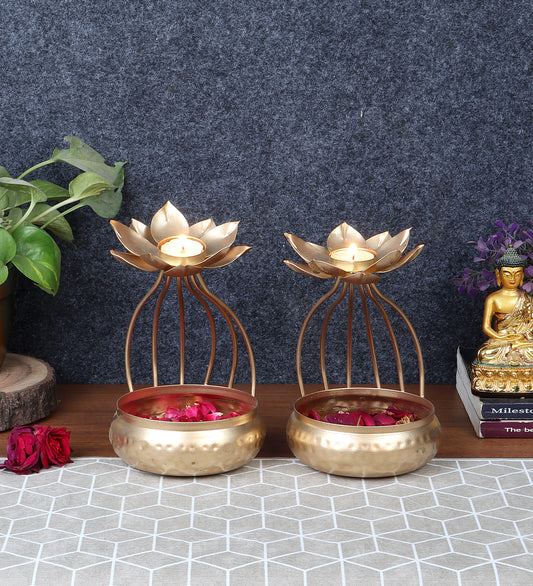 Gold Urli Bowl With Flower Set of 2