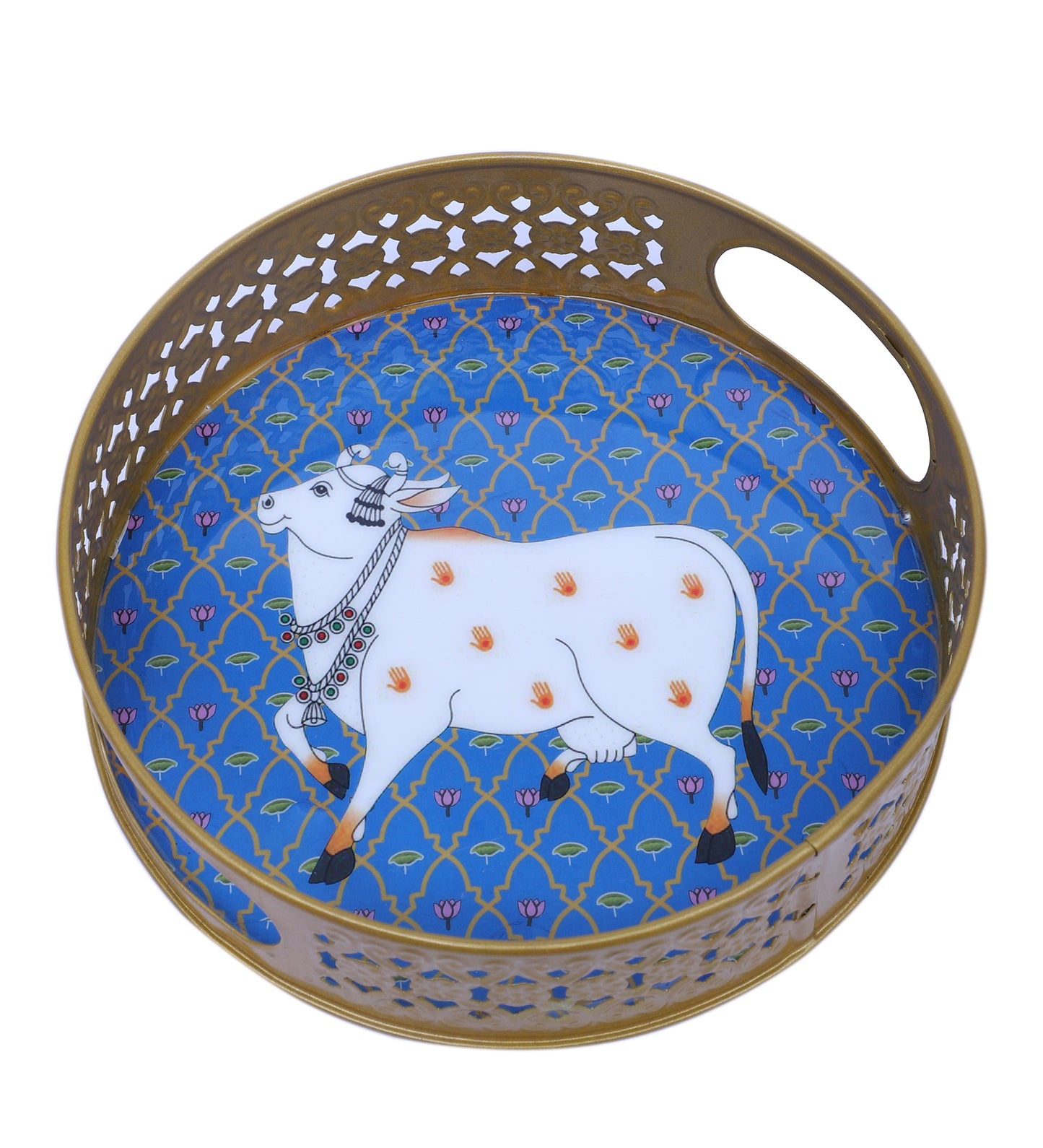 Blue & White Cow Round Basket With Jar Set of 3