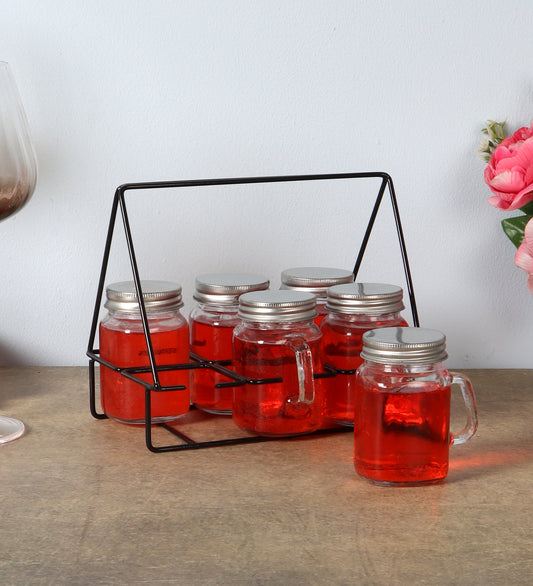 Set of 6 Mason Jars Glasses With Black Stand