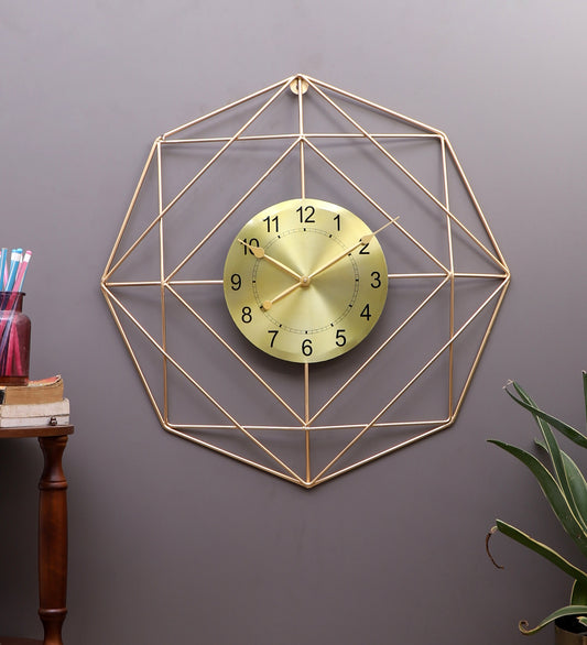 Hexagon Wire Wall CLock WIth Gold DIal