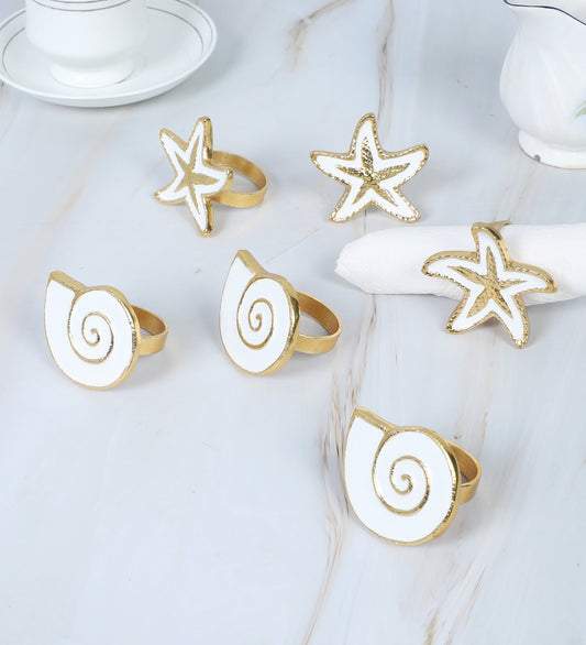 White & Gold Star Napkin RIng Set of 6