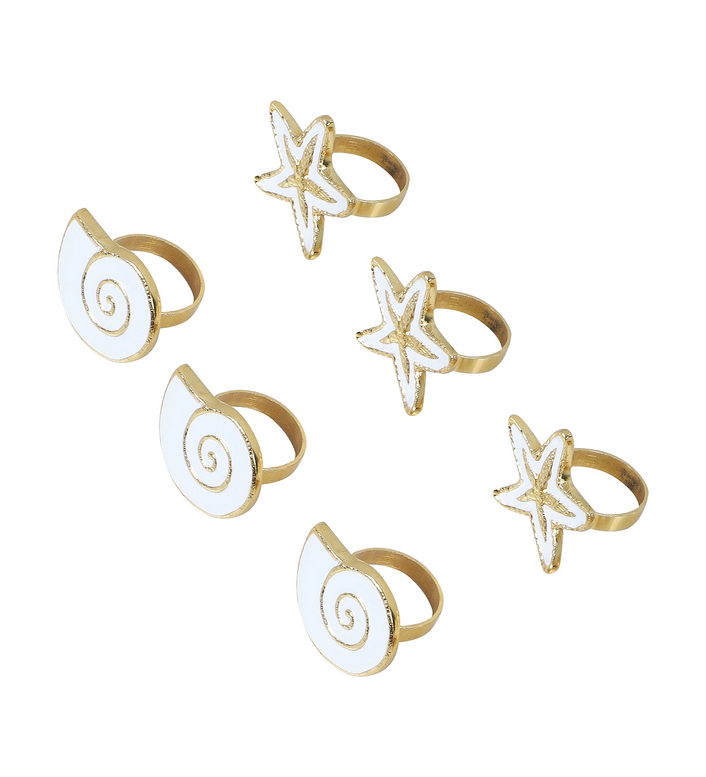 White & Gold Star Napkin RIng Set of 6