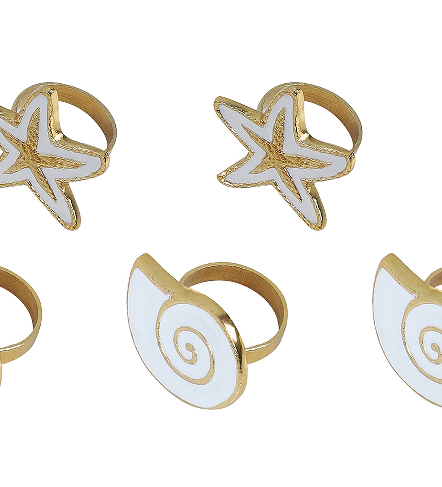White & Gold Star Napkin RIng Set of 6